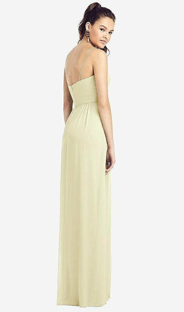 Back View - Butter Yellow Slim Spaghetti Strap Chiffon Dress with Front Slit