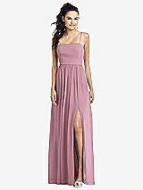 Front View Thumbnail - Dusty Pink Slim Spaghetti Strap Chiffon Dress with Front Slit