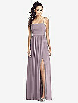 Front View Thumbnail - Lilac Dusk Slim Spaghetti Strap Chiffon Dress with Front Slit