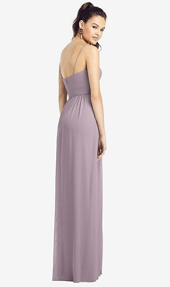 Back View - Lilac Dusk Slim Spaghetti Strap Chiffon Dress with Front Slit