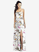 Front View Thumbnail - Butterfly Botanica Ivory Slim Spaghetti Strap Chiffon Dress with Front Slit