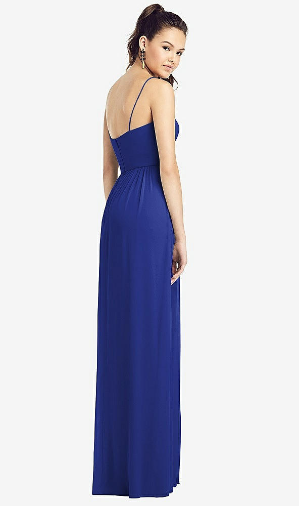 Back View - Cobalt Blue Slim Spaghetti Strap Chiffon Dress with Front Slit