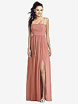 Front View Thumbnail - Desert Rose Slim Spaghetti Strap Chiffon Dress with Front Slit