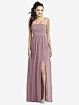 Front View Thumbnail - Dusty Rose Slim Spaghetti Strap Chiffon Dress with Front Slit