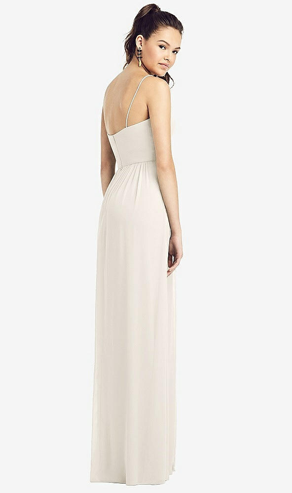Back View - Ivory Slim Spaghetti Strap Chiffon Dress with Front Slit 