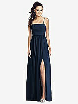 Front View Thumbnail - Midnight Navy Slim Spaghetti Strap Chiffon Dress with Front Slit