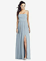 Front View Thumbnail - Mist Slim Spaghetti Strap Chiffon Dress with Front Slit