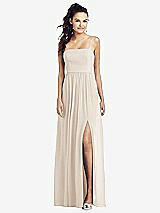 Front View Thumbnail - Oat Slim Spaghetti Strap Chiffon Dress with Front Slit