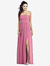 Front View Thumbnail - Orchid Pink Slim Spaghetti Strap Chiffon Dress with Front Slit