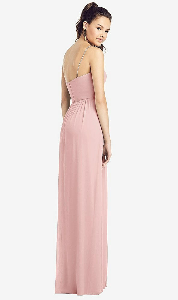 Back View - Rose Slim Spaghetti Strap Chiffon Dress with Front Slit
