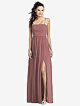 Front View Thumbnail - Rosewood Slim Spaghetti Strap Chiffon Dress with Front Slit