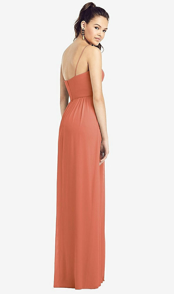 Back View - Terracotta Copper Slim Spaghetti Strap Chiffon Dress with Front Slit 