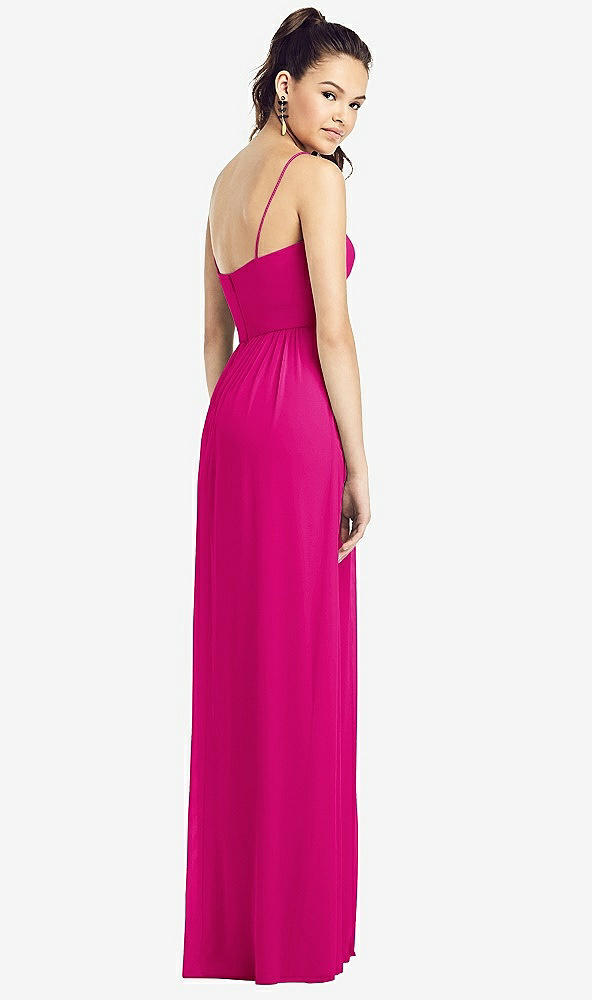 Back View - Think Pink Slim Spaghetti Strap Chiffon Dress with Front Slit