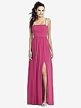 Front View Thumbnail - Tea Rose Slim Spaghetti Strap Chiffon Dress with Front Slit