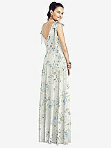 Rear View Thumbnail - Bleu Garden Bow-Shoulder V-Back Chiffon Gown with Front Slit