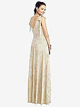 Rear View Thumbnail - Butter Yellow Floral Bow-Shoulder V-Back Chiffon Gown with Front Slit