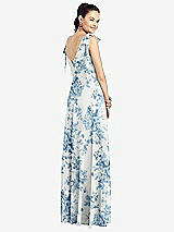 Rear View Thumbnail - Cottage Rose Dusk Blue Bow-Shoulder V-Back Chiffon Gown with Front Slit