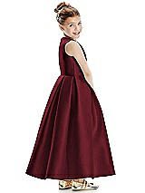 Rear View Thumbnail - Cabernet Faux Wrap Pleated Skirt Satin Twill Flower Girl Dress with Bow