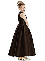 Rear View Thumbnail - Espresso Faux Wrap Pleated Skirt Satin Twill Flower Girl Dress with Bow