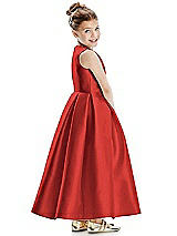 Rear View Thumbnail - Poppy Red Faux Wrap Pleated Skirt Satin Twill Flower Girl Dress with Bow