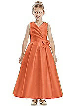 Front View Thumbnail - Portofino Orange Faux Wrap Pleated Skirt Satin Twill Flower Girl Dress with Bow