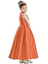 Rear View Thumbnail - Portofino Orange Faux Wrap Pleated Skirt Satin Twill Flower Girl Dress with Bow
