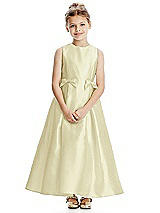 Front View Thumbnail - Butter Yellow Princess Line Satin Twill Flower Girl Dress with Bows