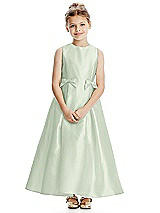 Front View Thumbnail - Mint Green Princess Line Satin Twill Flower Girl Dress with Bows
