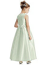 Rear View Thumbnail - Mint Green Princess Line Satin Twill Flower Girl Dress with Bows