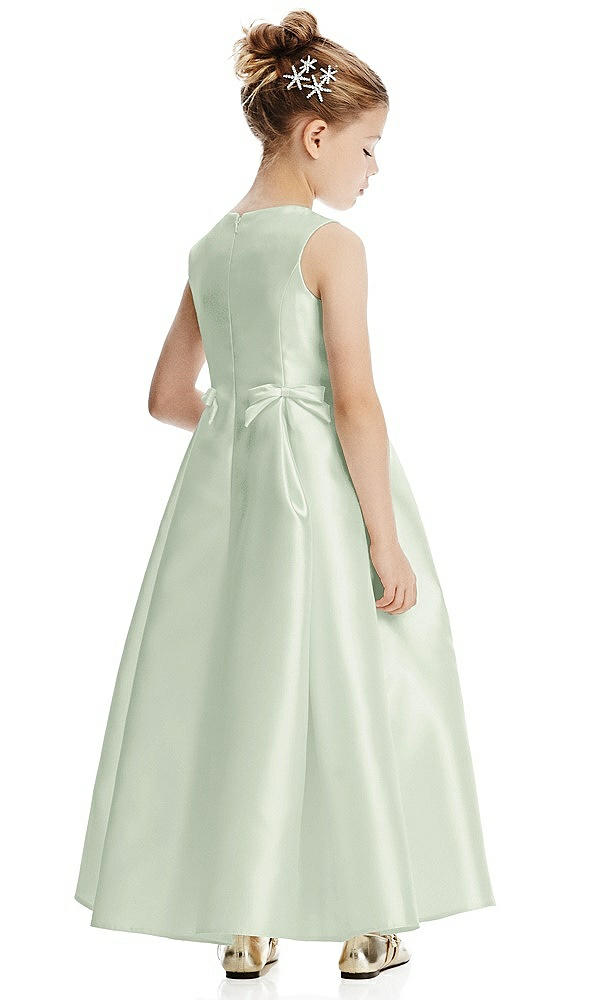 Back View - Mint Green Princess Line Satin Twill Flower Girl Dress with Bows