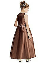 Rear View Thumbnail - Cognac Princess Line Satin Twill Flower Girl Dress with Bows