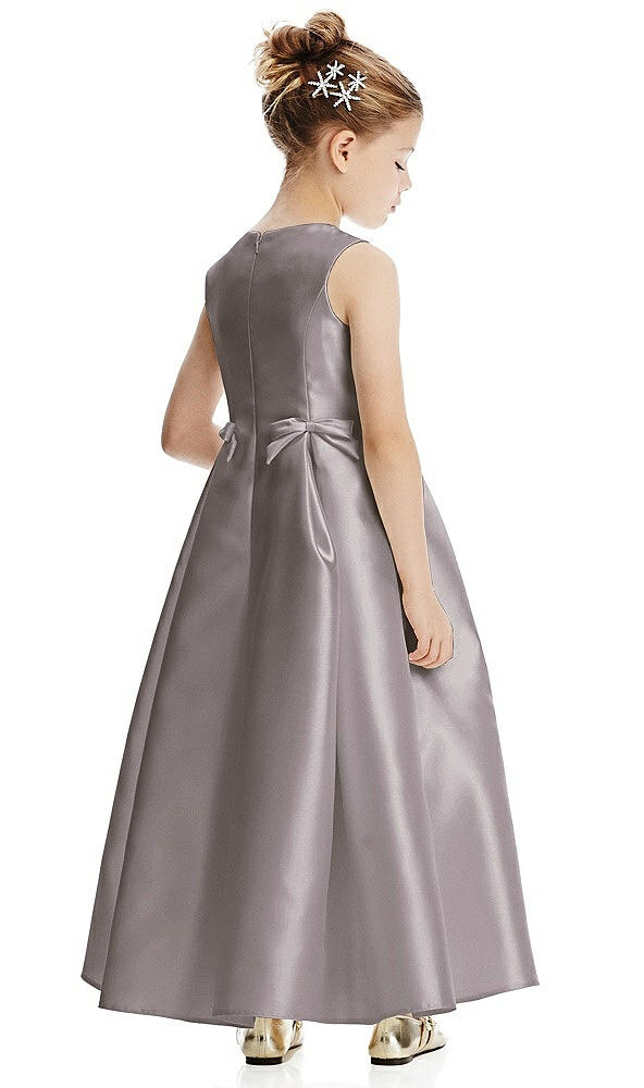 Back View - Cashmere Gray Princess Line Satin Twill Flower Girl Dress with Bows