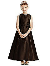 Front View Thumbnail - Espresso Princess Line Satin Twill Flower Girl Dress with Bows