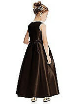 Rear View Thumbnail - Espresso Princess Line Satin Twill Flower Girl Dress with Bows