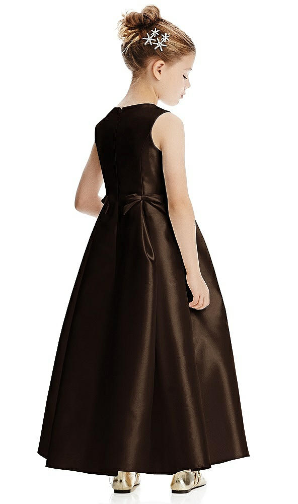 Back View - Espresso Princess Line Satin Twill Flower Girl Dress with Bows