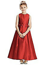 Front View Thumbnail - Poppy Red Princess Line Satin Twill Flower Girl Dress with Bows