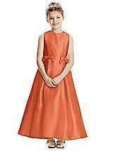 Front View Thumbnail - Portofino Orange Princess Line Satin Twill Flower Girl Dress with Bows