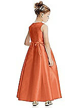 Rear View Thumbnail - Portofino Orange Princess Line Satin Twill Flower Girl Dress with Bows
