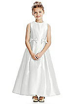 Front View Thumbnail - White Princess Line Satin Twill Flower Girl Dress with Bows