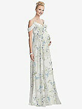 Front View Thumbnail - Bleu Garden Draped Cold-Shoulder Chiffon Maternity Dress
