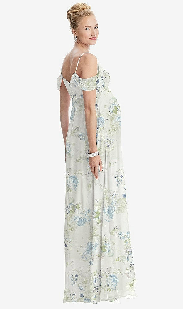 Back View - Bleu Garden Draped Cold-Shoulder Chiffon Maternity Dress