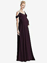 Front View Thumbnail - Deep Plum Draped Cold-Shoulder Chiffon Maternity Dress