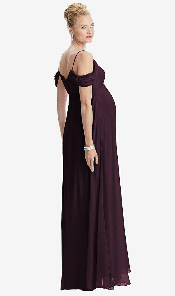 Back View - Deep Plum Draped Cold-Shoulder Chiffon Maternity Dress