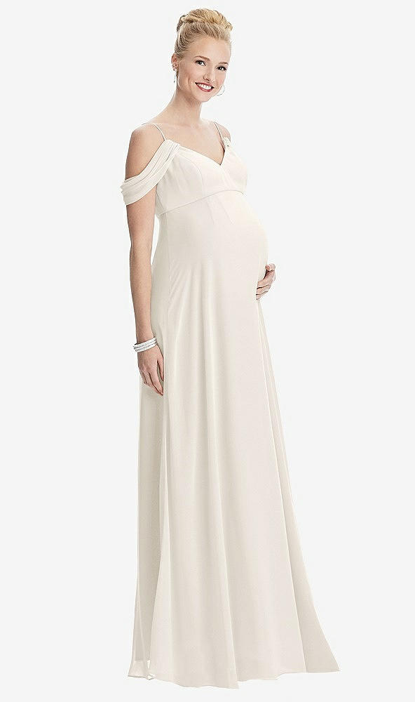 Front View - Ivory Draped Cold-Shoulder Chiffon Maternity Dress