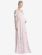 Front View Thumbnail - Watercolor Print Draped Cold-Shoulder Chiffon Maternity Dress
