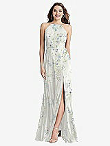 Front View Thumbnail - Bleu Garden High Neck Chiffon Maxi Dress with Front Slit - Lela