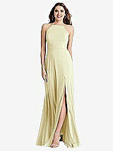 Front View Thumbnail - Butter Yellow High Neck Chiffon Maxi Dress with Front Slit - Lela