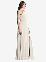 Side View Thumbnail - Ivory High Neck Chiffon Maxi Dress with Front Slit - Lela