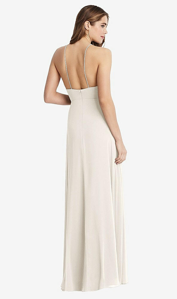 Back View - Ivory High Neck Chiffon Maxi Dress with Front Slit - Lela