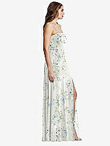 Side View Thumbnail - Bleu Garden Square Neck Chiffon Maxi Dress with Front Slit - Elliott